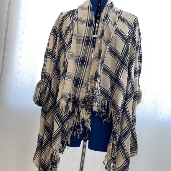 Kori America Sweaters - PLAID FRINGE CARDIGAN